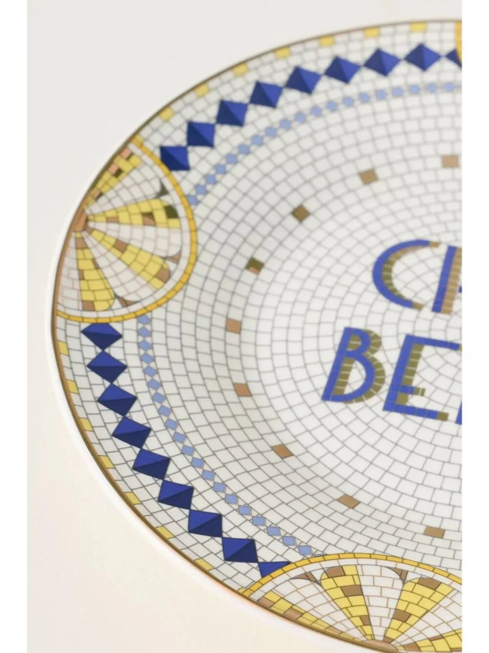 Anthroplogie Bistro Tile Stoneware 24k Gold Accent Italia Dessert Plate Lemon